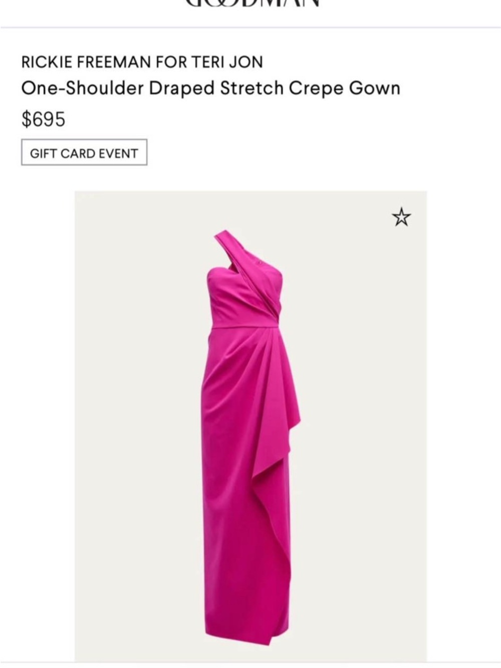 Rickie Freeman for Teri Jon One-Shoulder Draped Gown in Bright Fuchsia